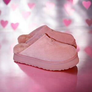 🆕💕UGG Discoquette Sheepskin Suede  & Wool Platform Slippers • Dusty Orchid • NIB